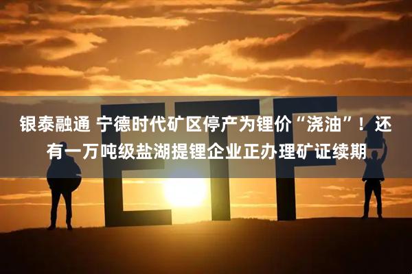 银泰融通 宁德时代矿区停产为锂价“浇油”！还有一万吨级盐湖提锂企业正办理矿证续期