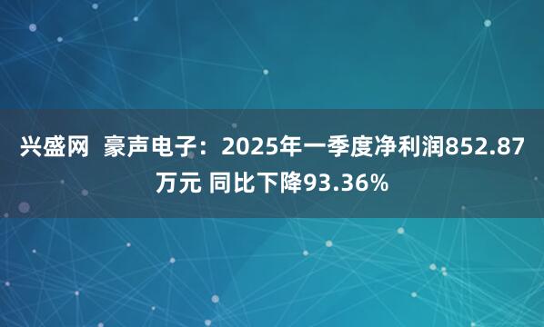 兴盛网  豪声电子：2025年一季度净利润852.87万元 同比下降93.36%